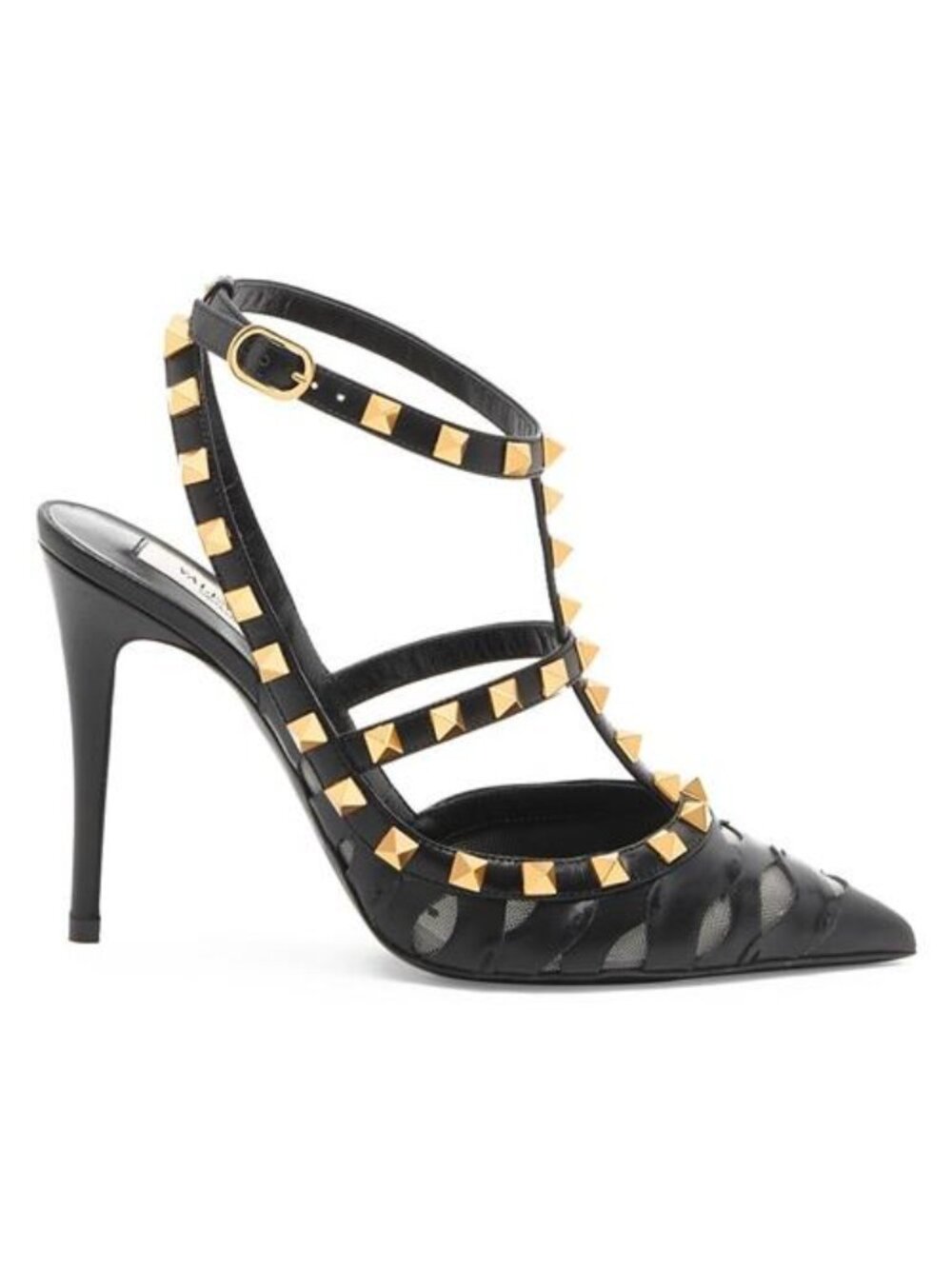 Valentino Rockstud Studded Cutout Leather Ankle Strap Sandals Heels Shoes